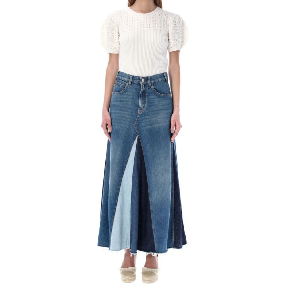 Chloe Denim Patchwork Maxi Skirt